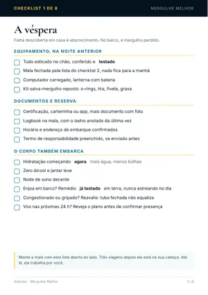 Checklist da véspera do mergulho