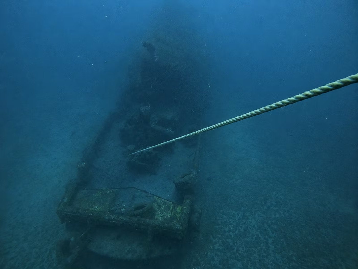 Aproximação ao naufrágio do rebocador Oceano com cardume de peixes